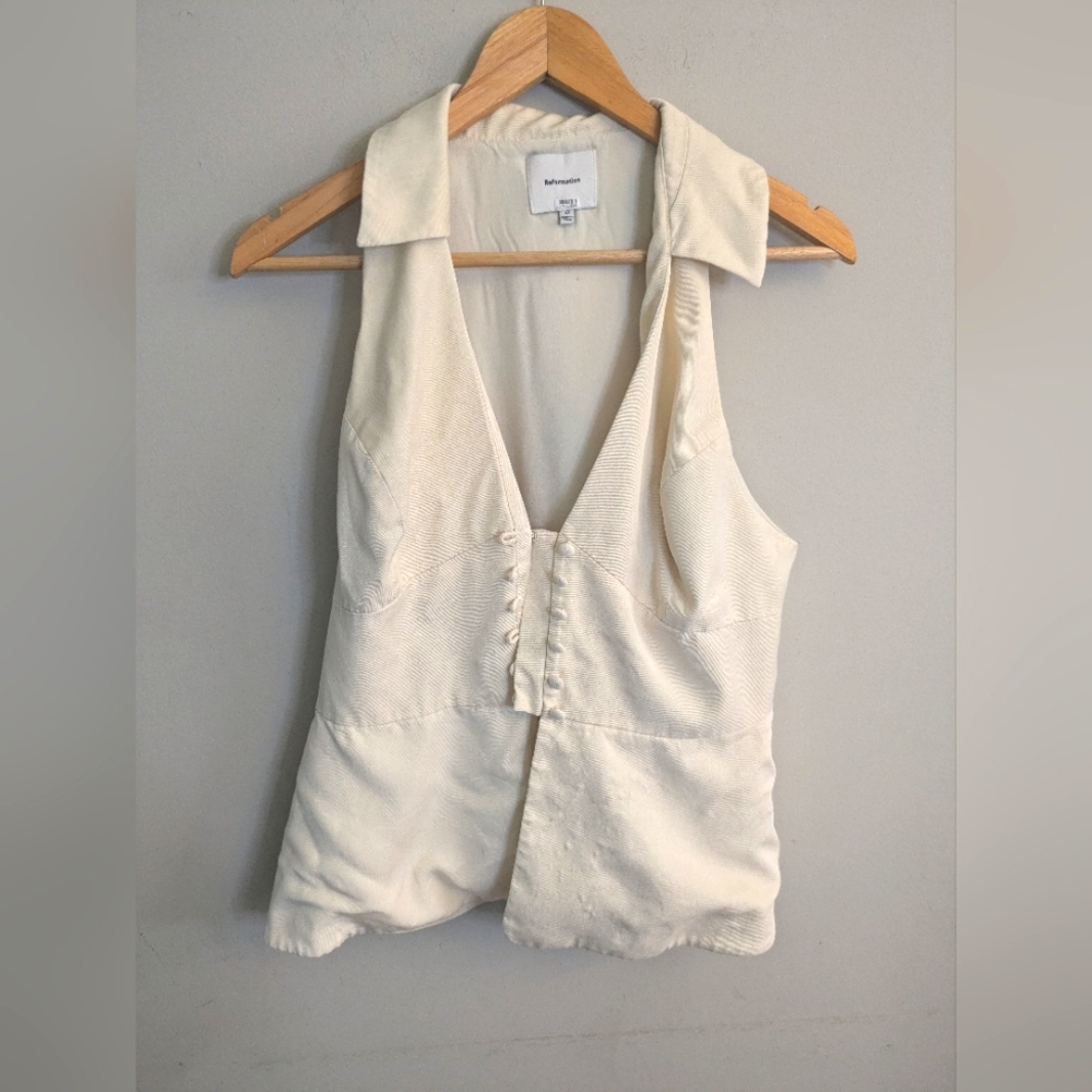 Reformation Ivory Sleeveless Button Tank
